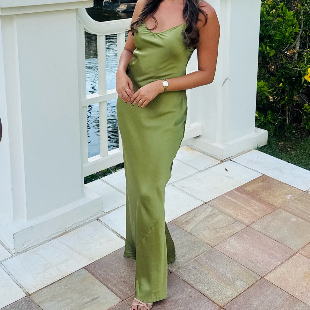 Reformation Parma Silk Maxi Dress Leaf Green